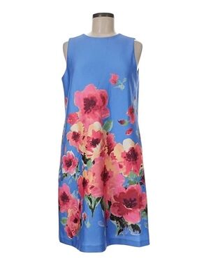 Anne Klein Sleeveless Floral Shift Dress Azurine Multi Pink Blue NEW Size 0